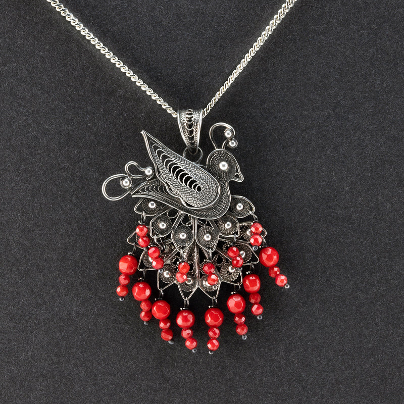 peacock flamenco Mexican silver pendant 