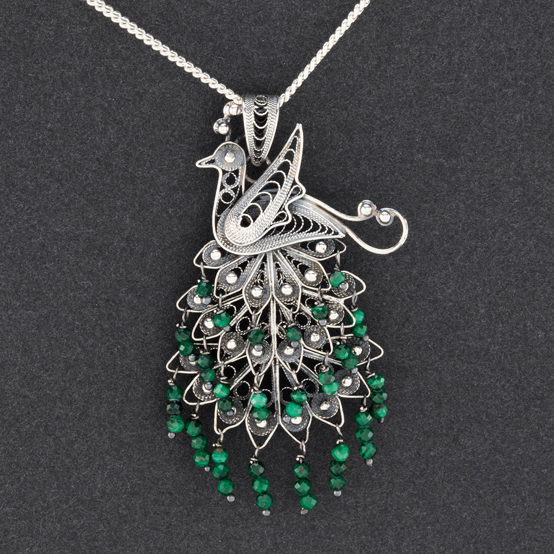 peacock spirit malachite pendant
