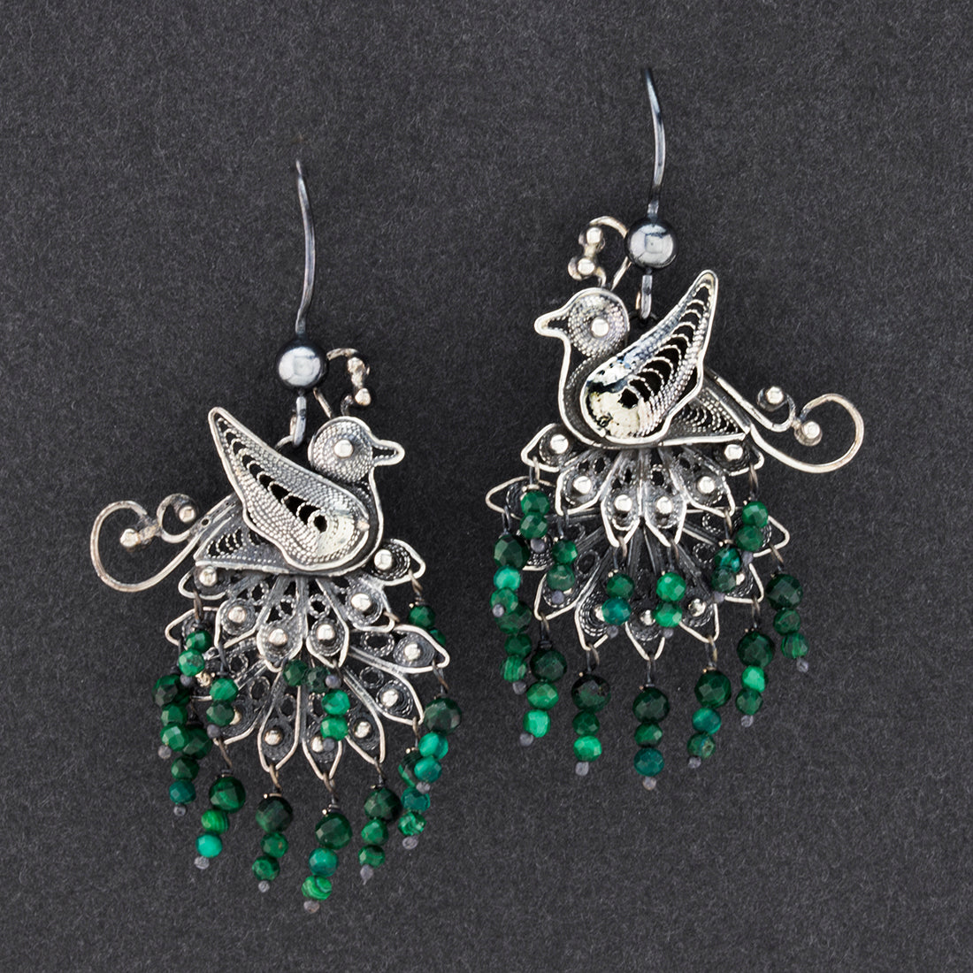 peacock spirit Mexican silver earrings