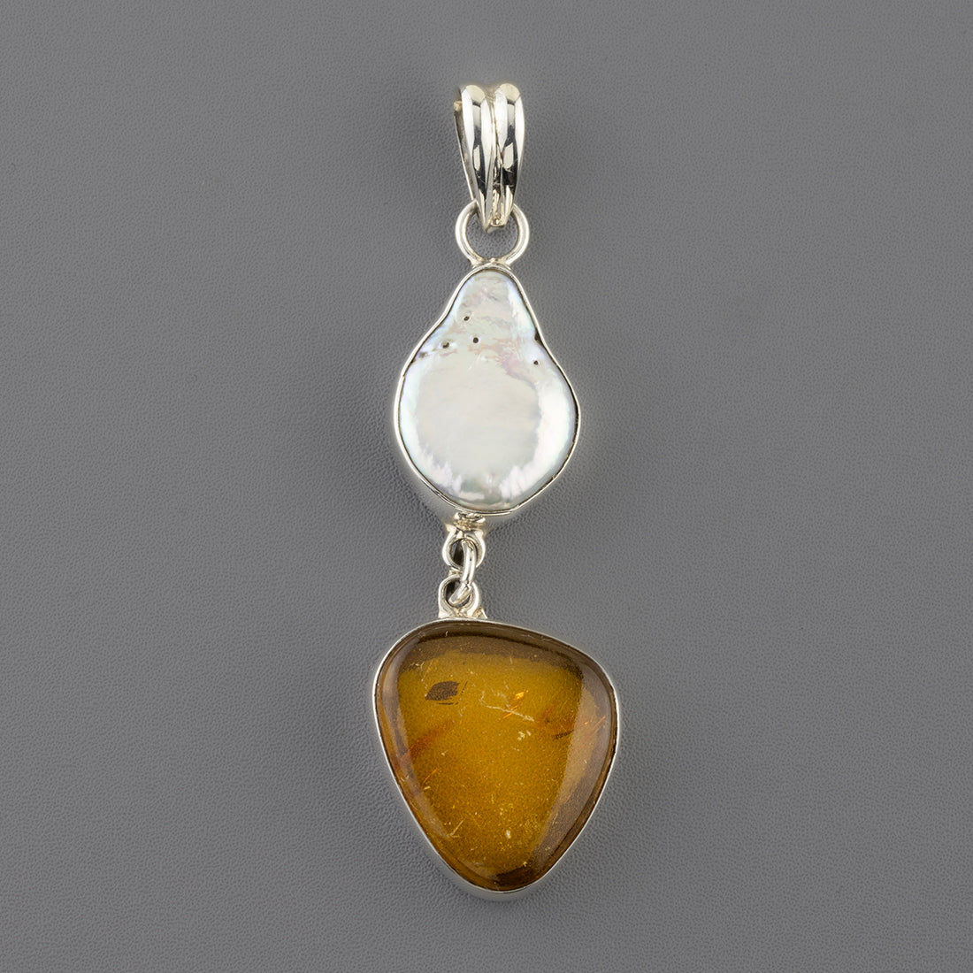 pearl and amber silver pendant