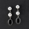 Pearl and Black Onyx Drop Earrings