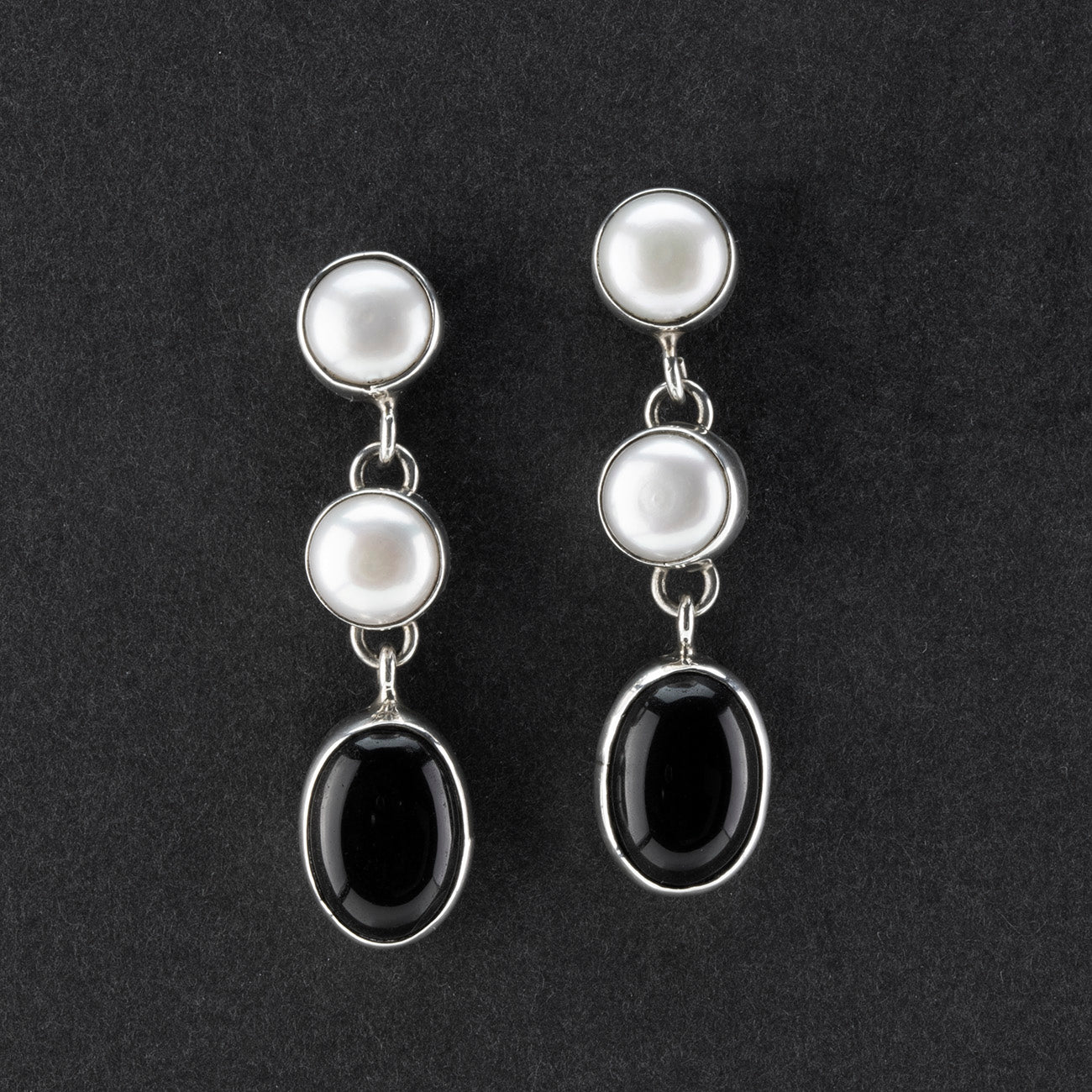Pearl and Black Onyx Drop Earrings