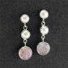 pearl and rose quartz dangle earrings