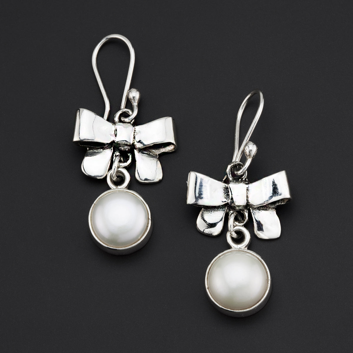 pearl bow sterling silver dangle earrings