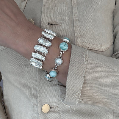 Larimar and Pearl Bracelet