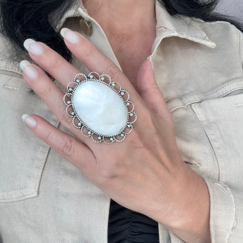 large mother of pearl statement ring