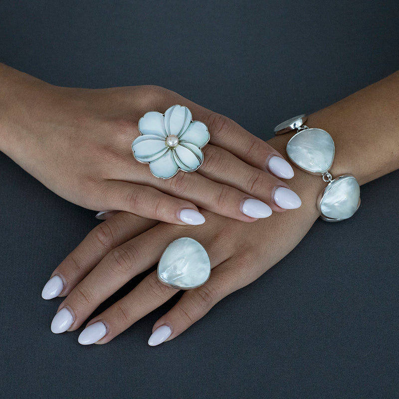 Oversized Mother of Pearl Flower Statement Ring