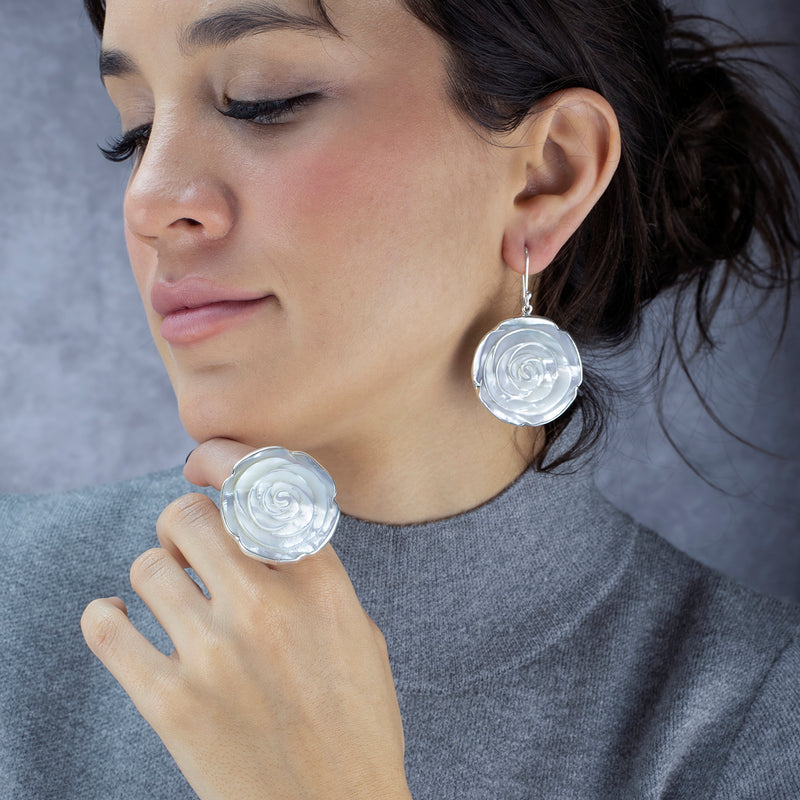 mother of pearl rose drop earrings
