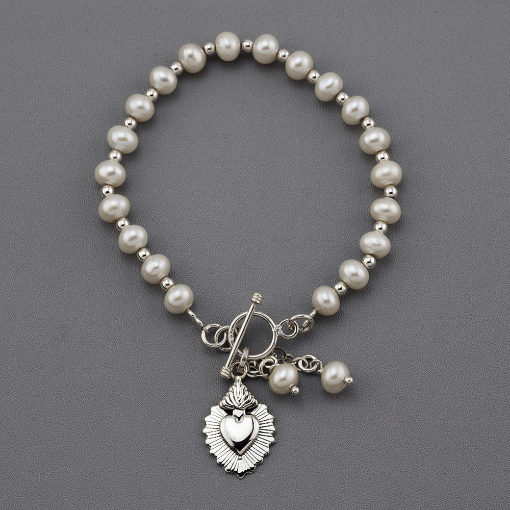 pearl sacred heart charm bracelet