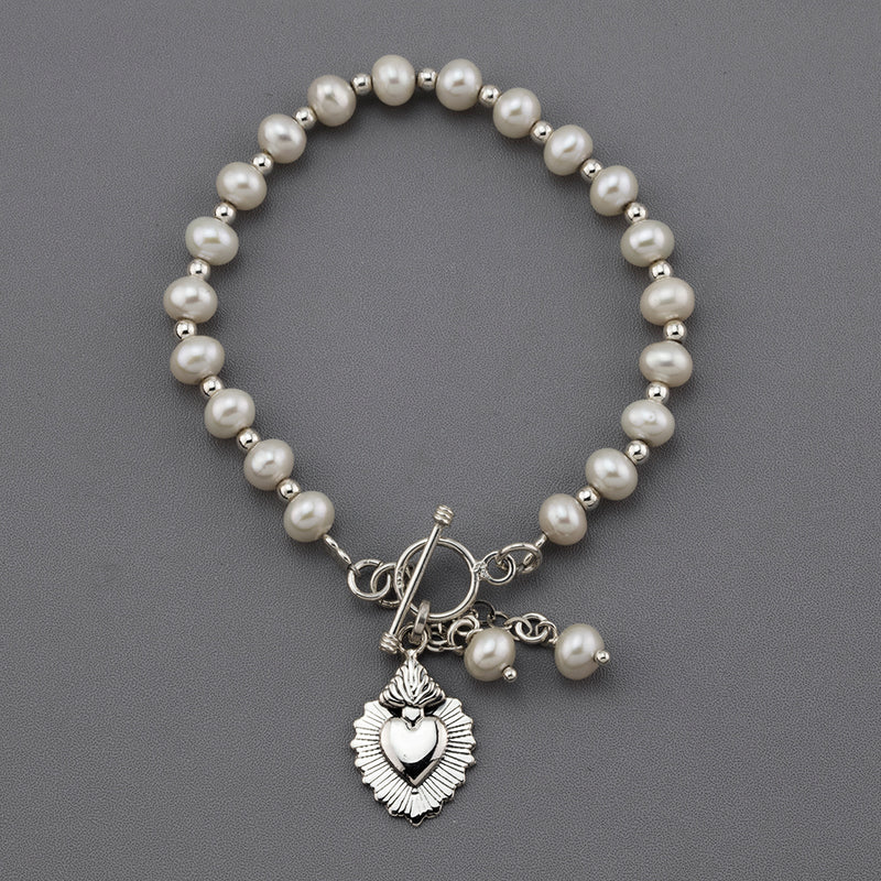 pearl sacred heart charm bracelet