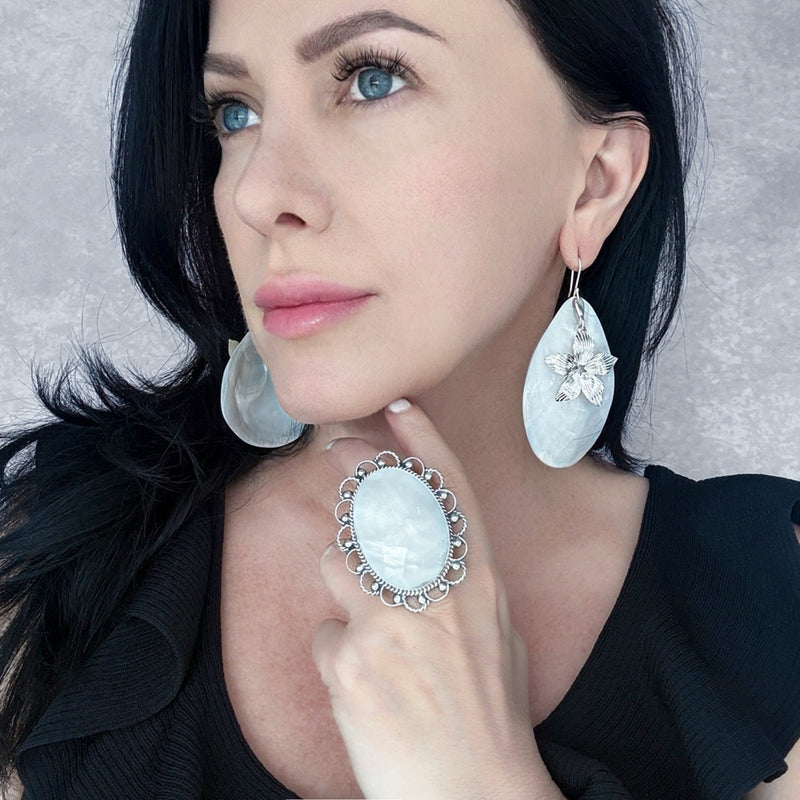 extra large mother of pearl drop earrings