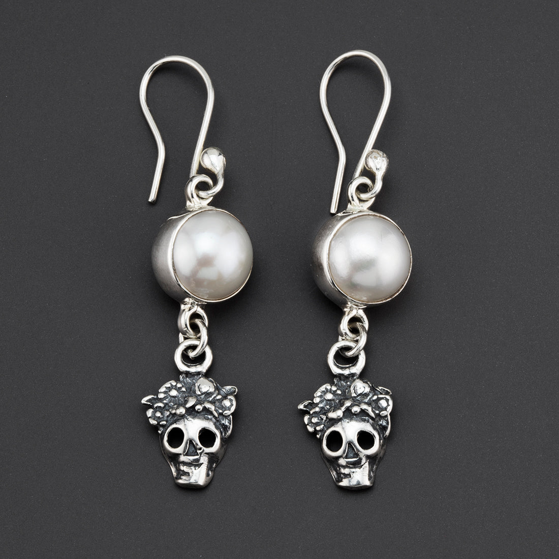 pearl sugar skull Mexican silver earrings