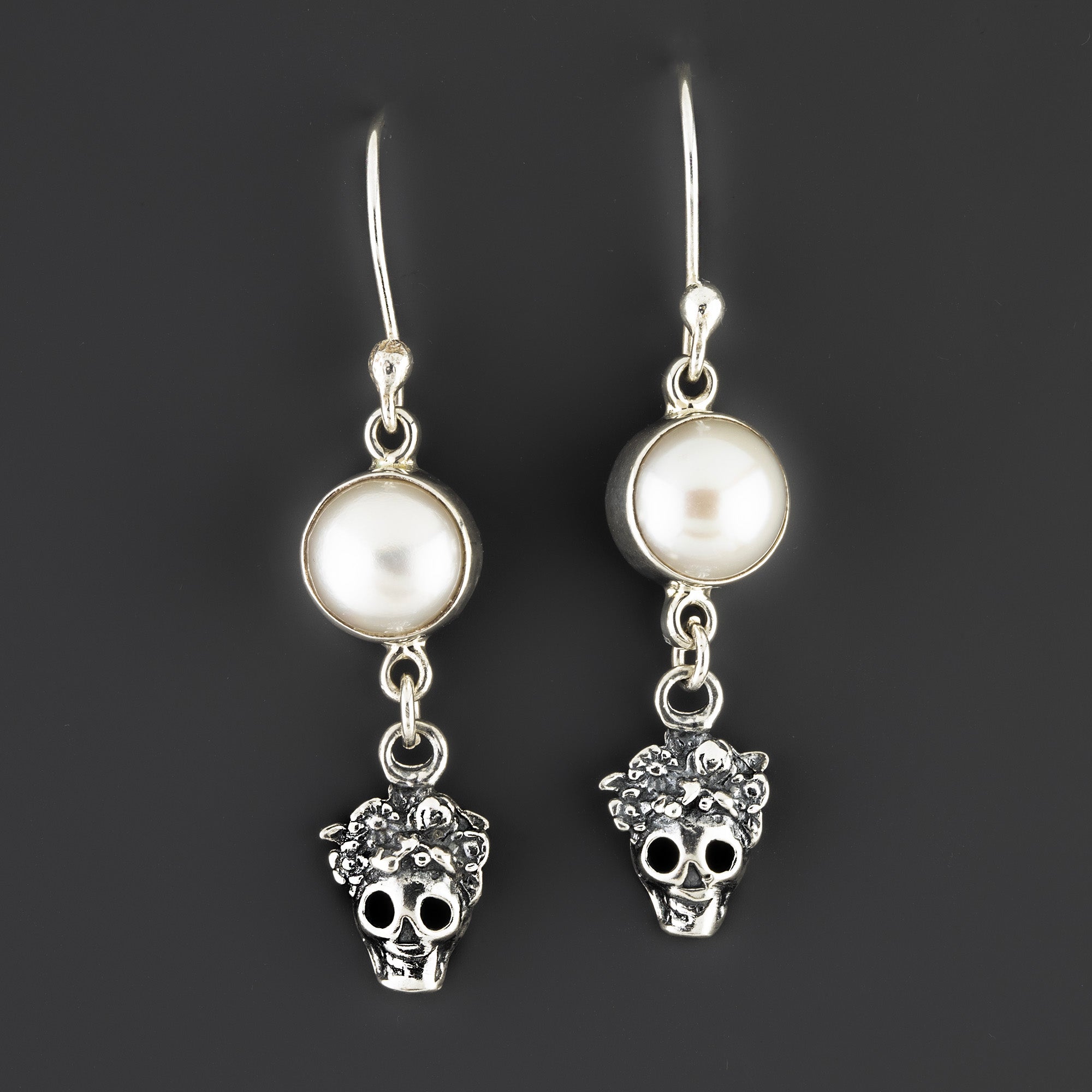 pearl sugar skull sterling silver earrings
