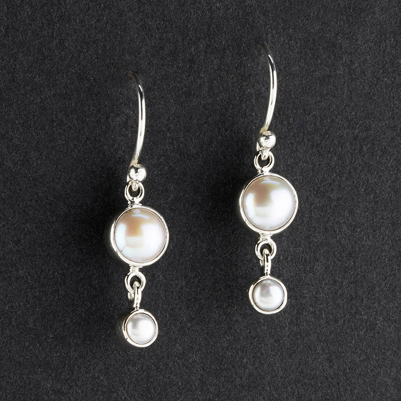 pearl two stone dangle earrings