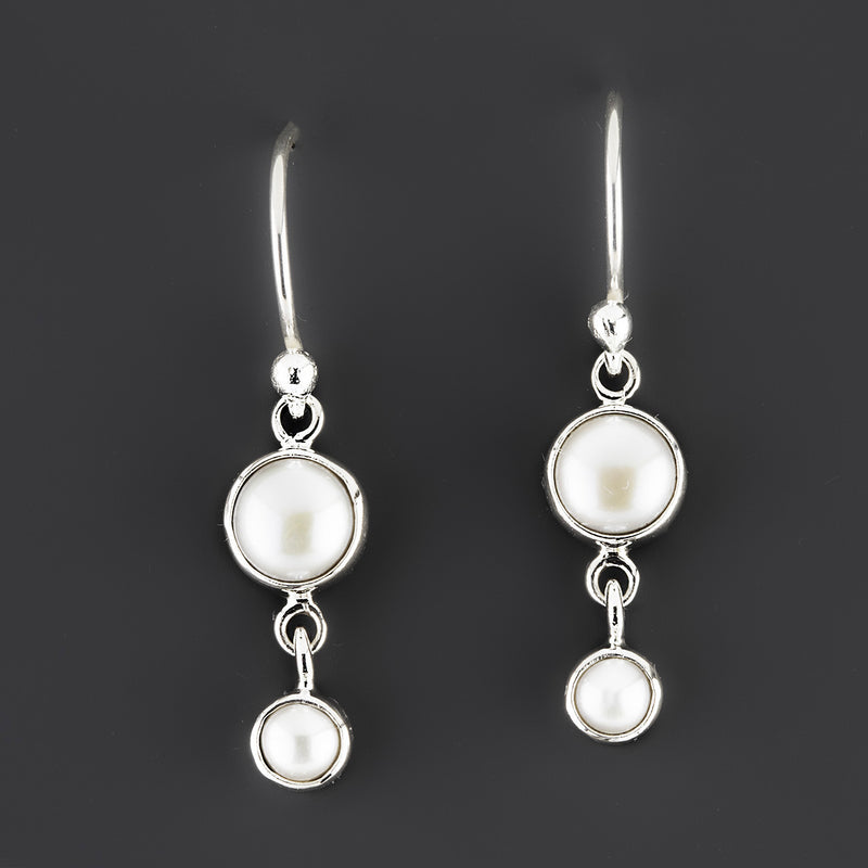 pearl two stone dangle earrings