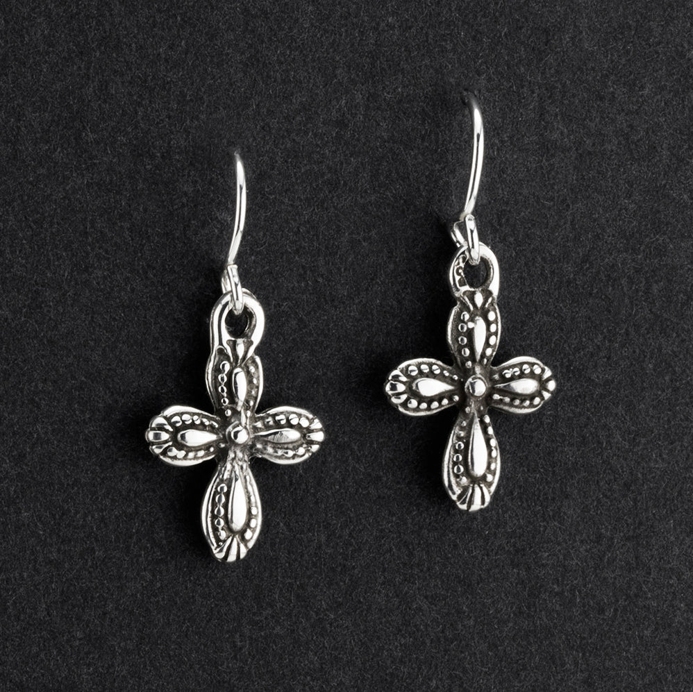 petite Mexican silver cross dangle earrings