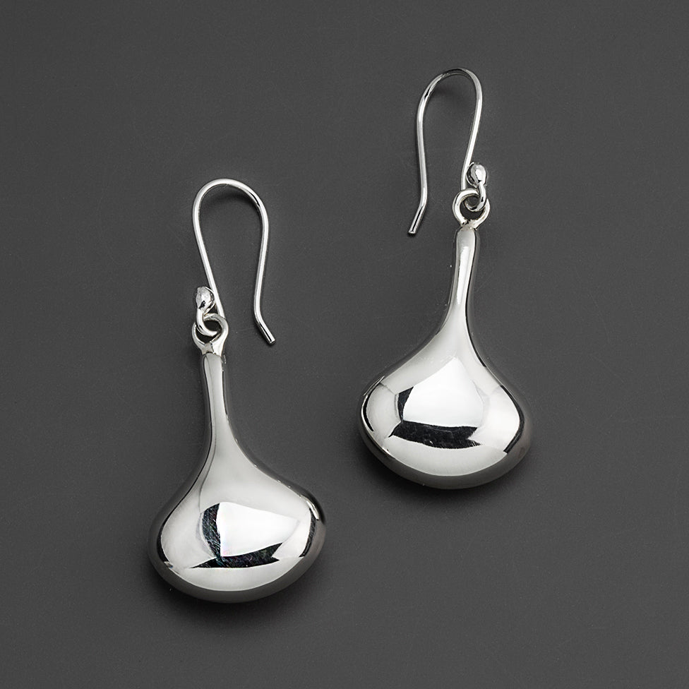 plain puffy sterling silver dangle earrings