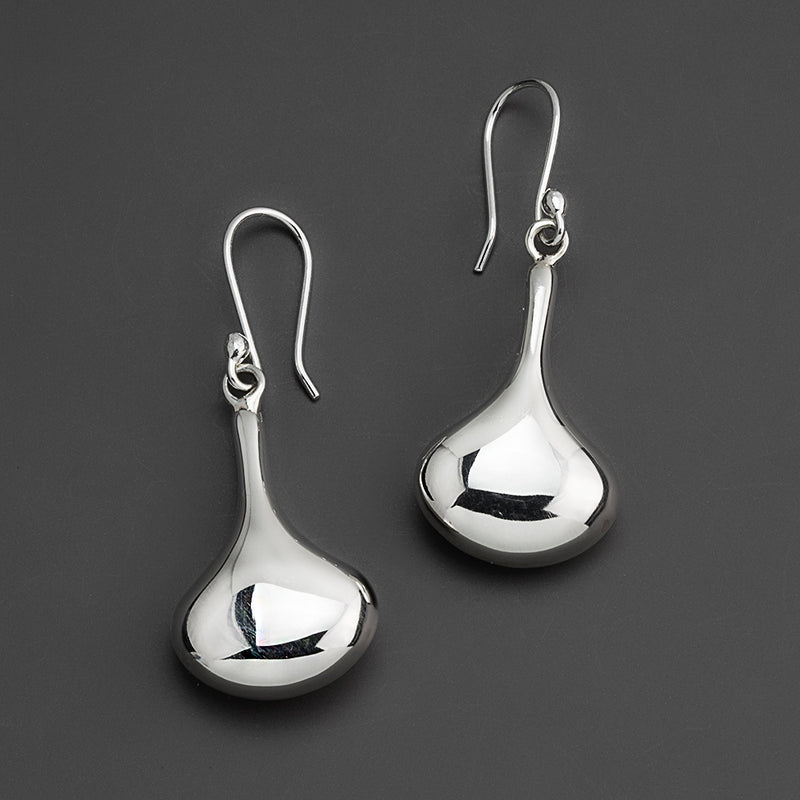 plain puffy sterling silver dangle earrings