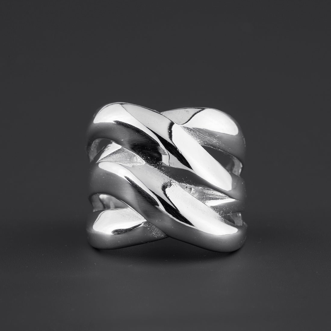 power curve wide band sterling silver ring
