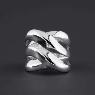 power curve wide band sterling silver ring
