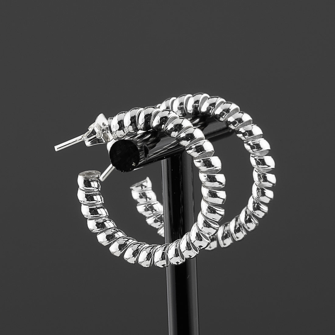 power twist chunky silver hoop earrings