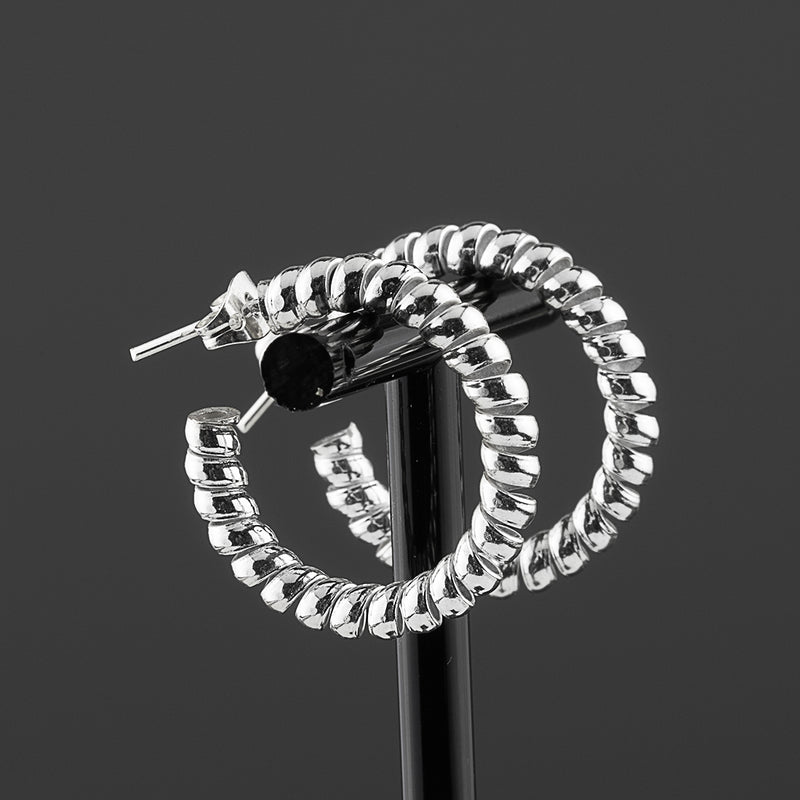 power twist chunky silver hoop earrings