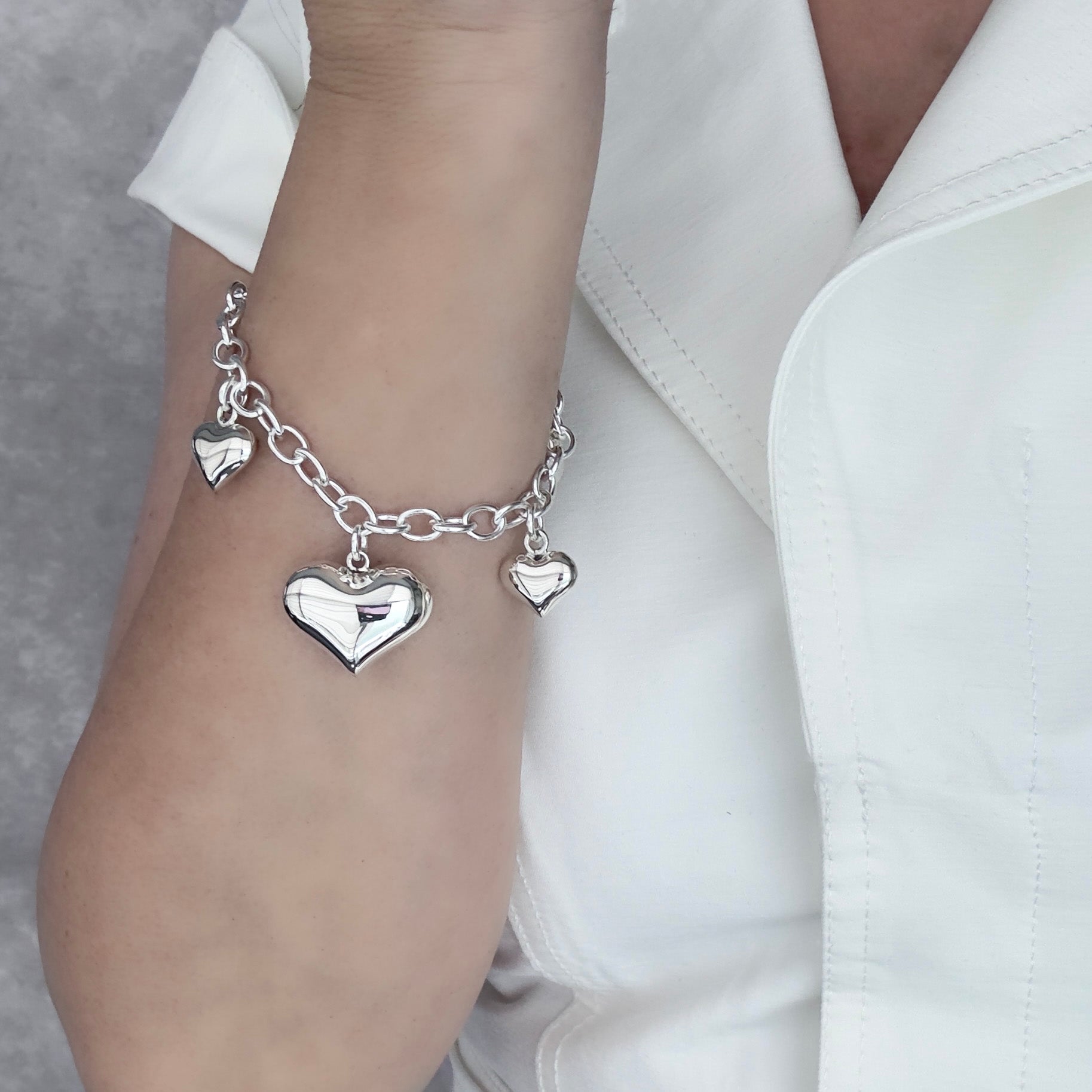 Puffy Hearts Multi Charm Sterling Silver Bracelet - Reveka Rose