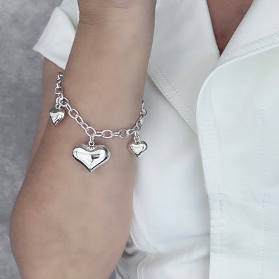 Puffy Hearts Multi Charm Sterling Silver Bracelet - Reveka Rose