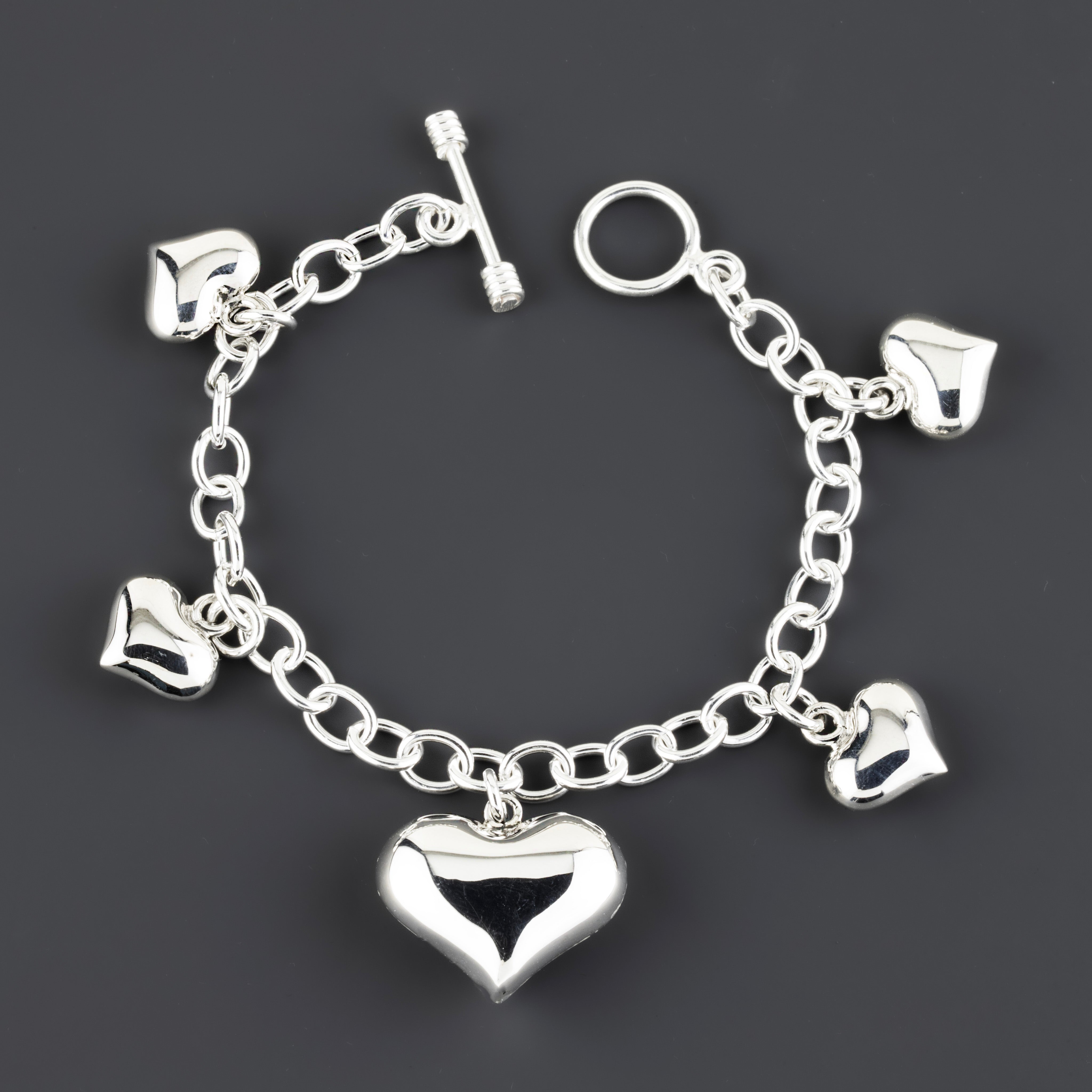 Puffy Hearts Multi Charm Sterling Silver Bracelet - Reveka Rose