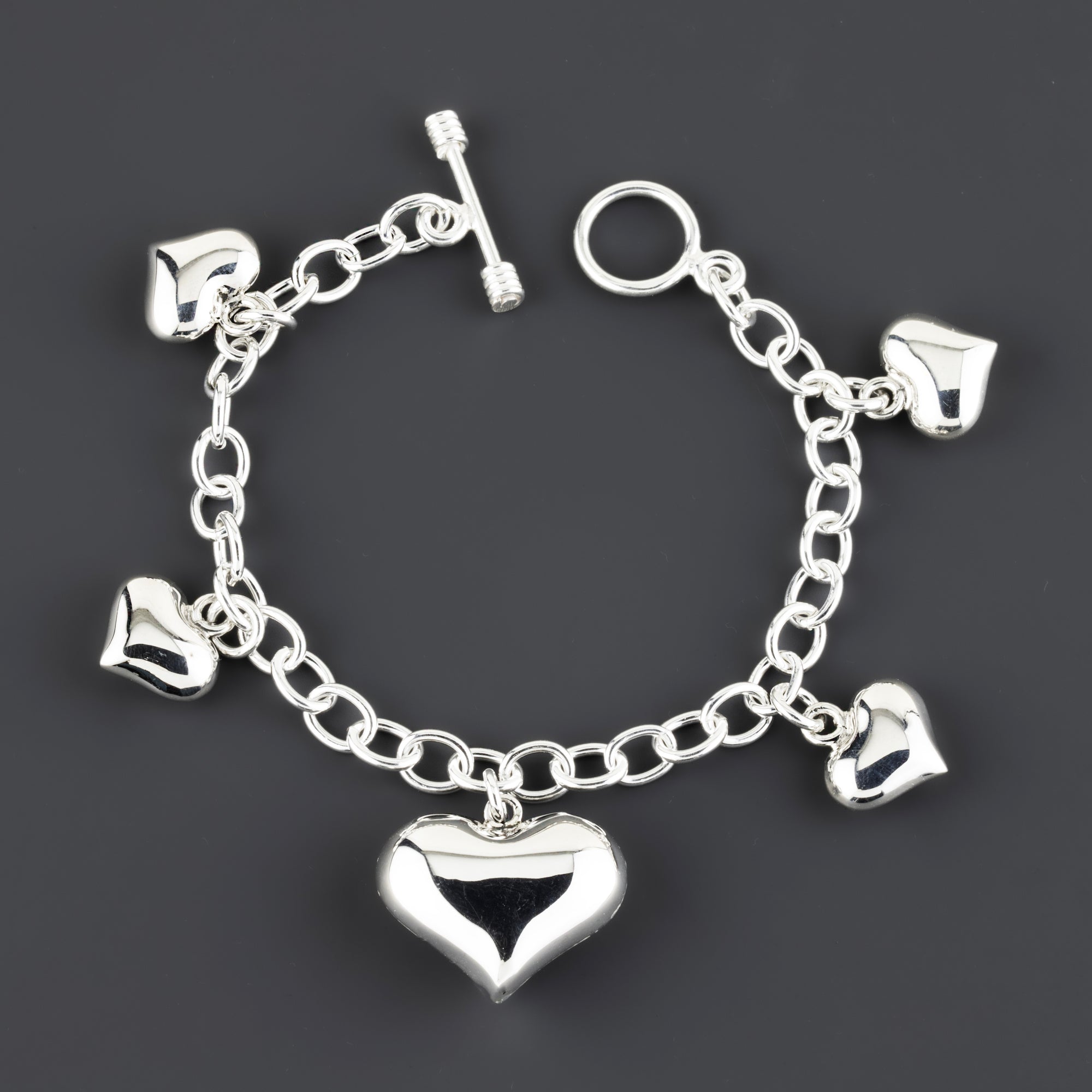Puffy Hearts Multi Charm Sterling Silver Bracelet - Reveka Rose