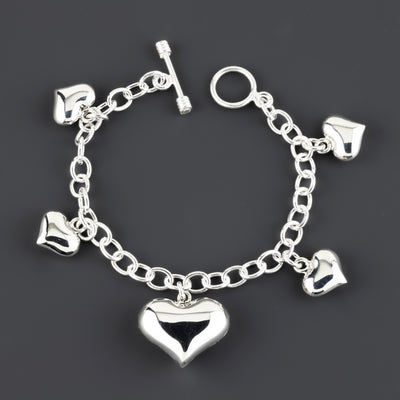 Puffy Hearts Multi Charm Sterling Silver Bracelet - Reveka Rose