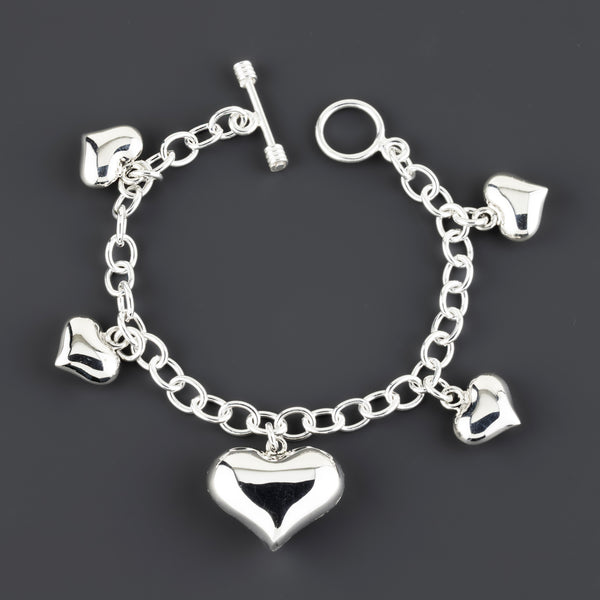 Puffy Hearts Multi Charm Sterling Silver Bracelet - Reveka Rose