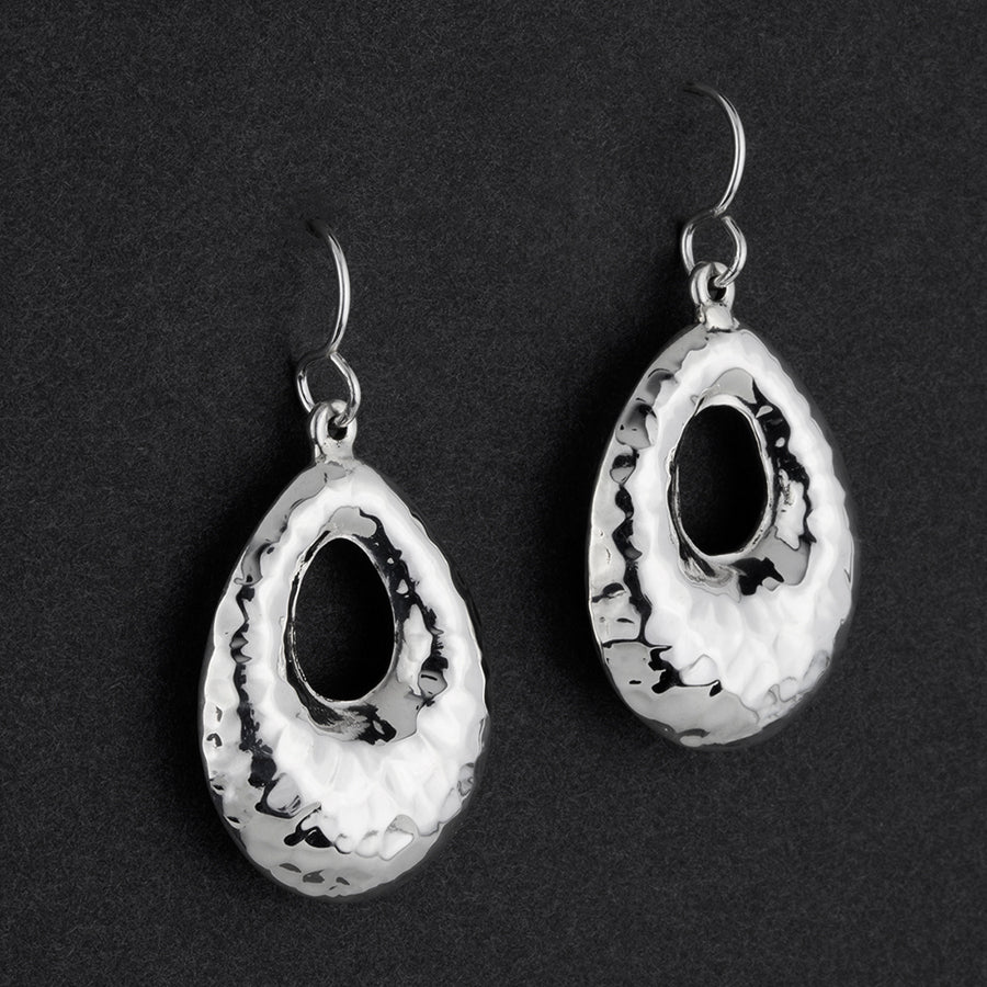 puffy hammered silver teardrop earrings