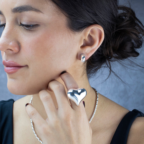 Sterling Silver Puffy Heart Ring - Reveka Rose