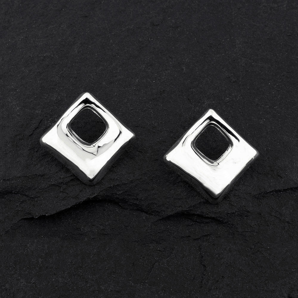puffy square sterling silver stud earrings