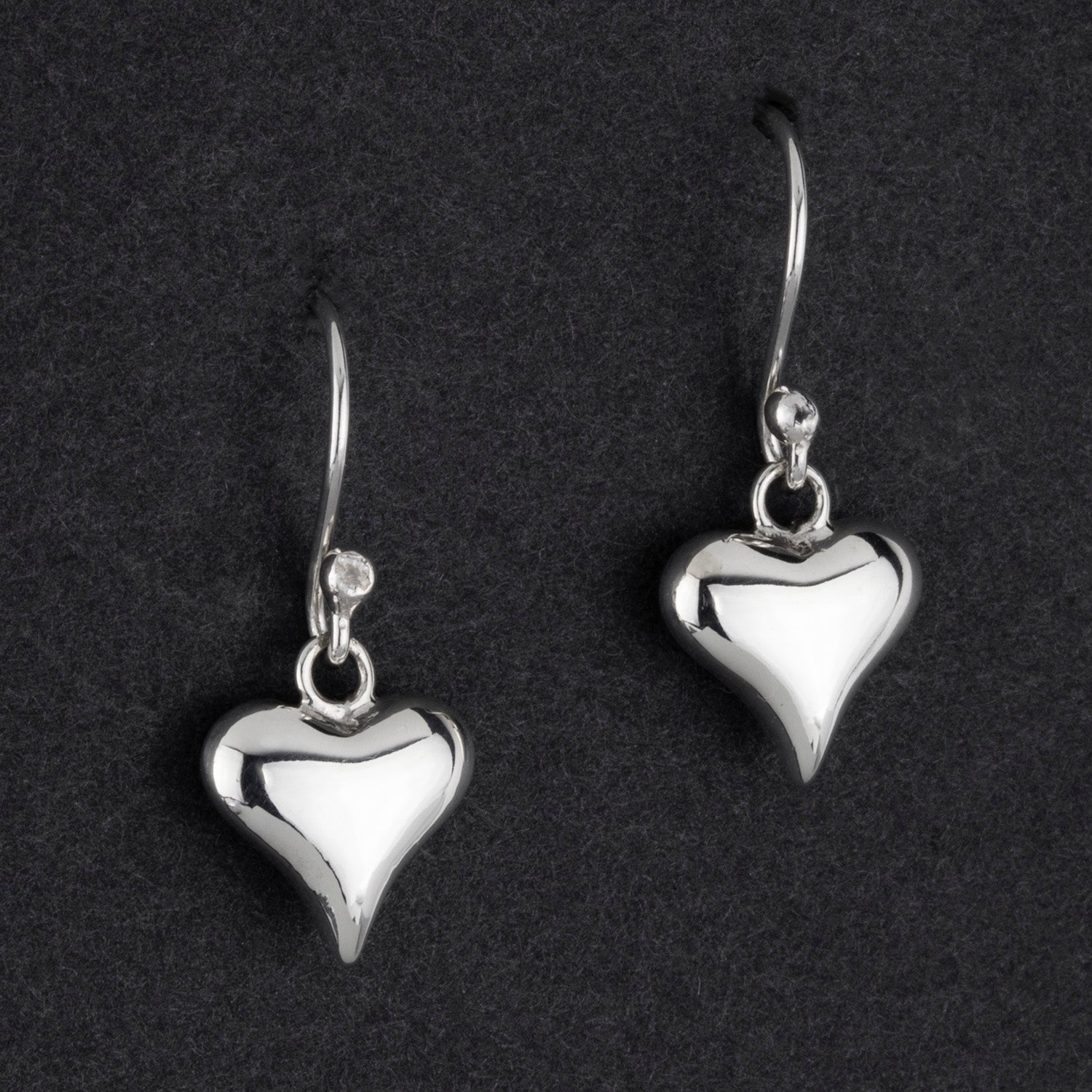 puffy sterling silver heart dangle earrings