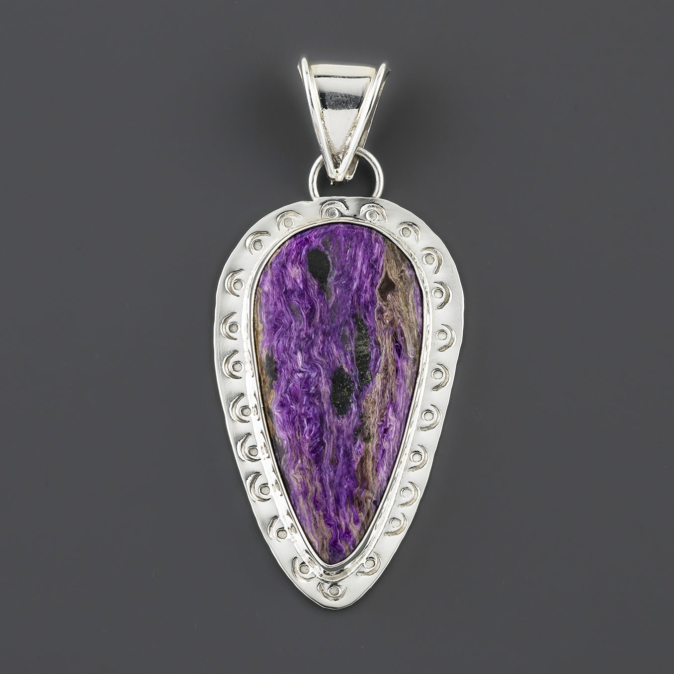 purple charoite stone sterling silver pendant