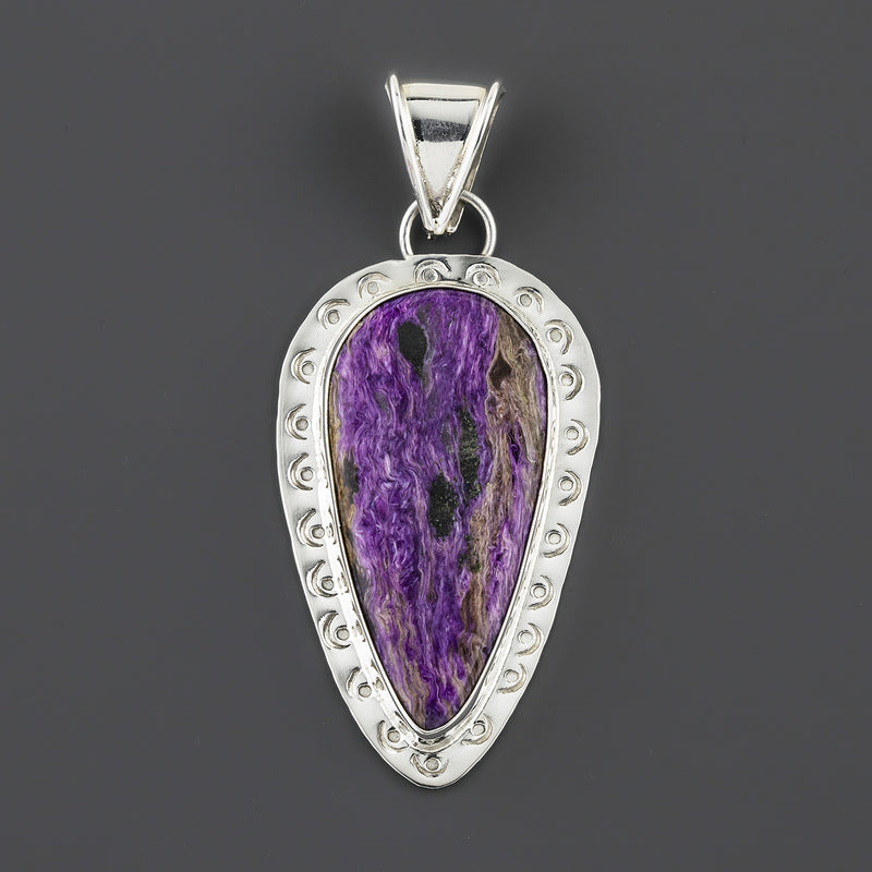 purple charoite stone sterling silver pendant