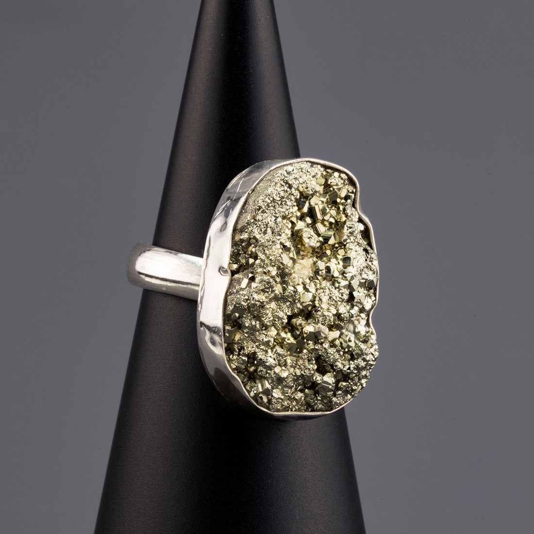 raw pyrite druzy ring
