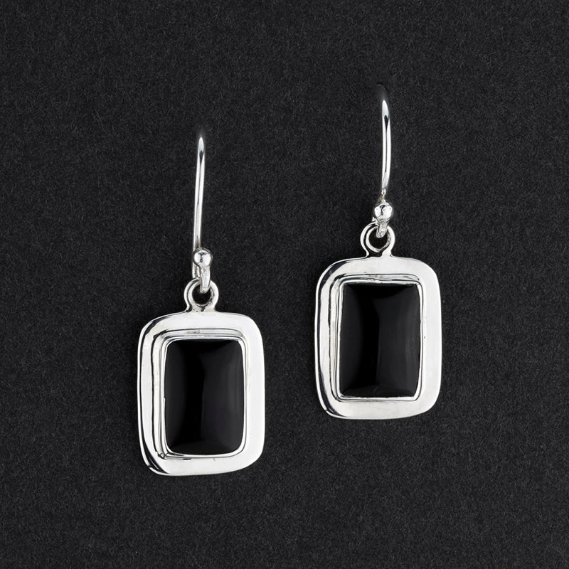 rectangle black obsidian drop earrings