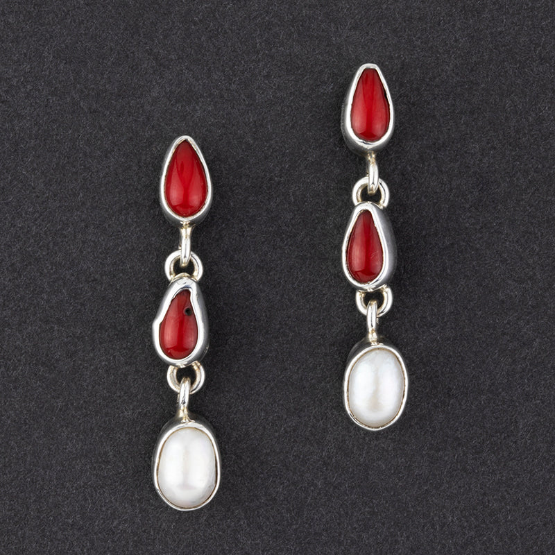 red coral and pearl stone earrings