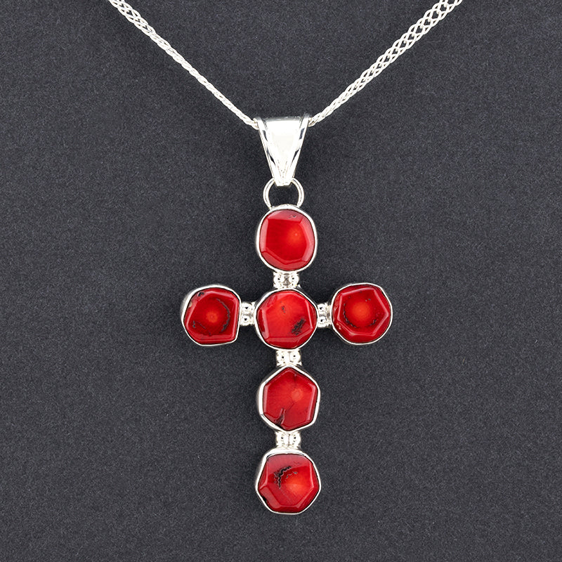 red coral cross necklace