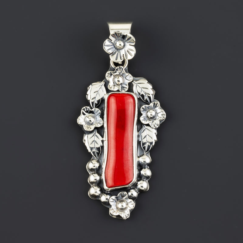 red coral floral pendant