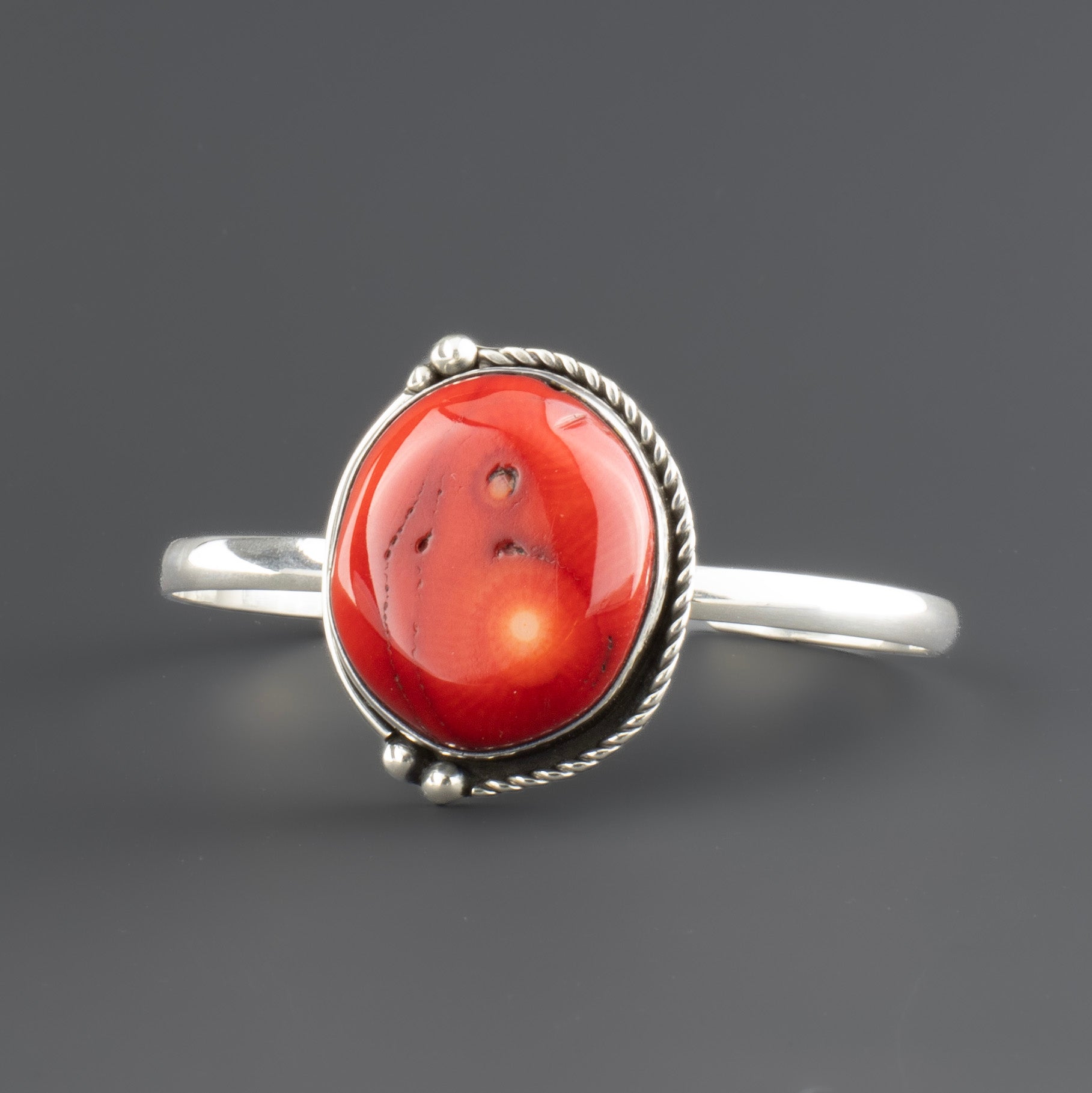 red coral stone cuff bracelet