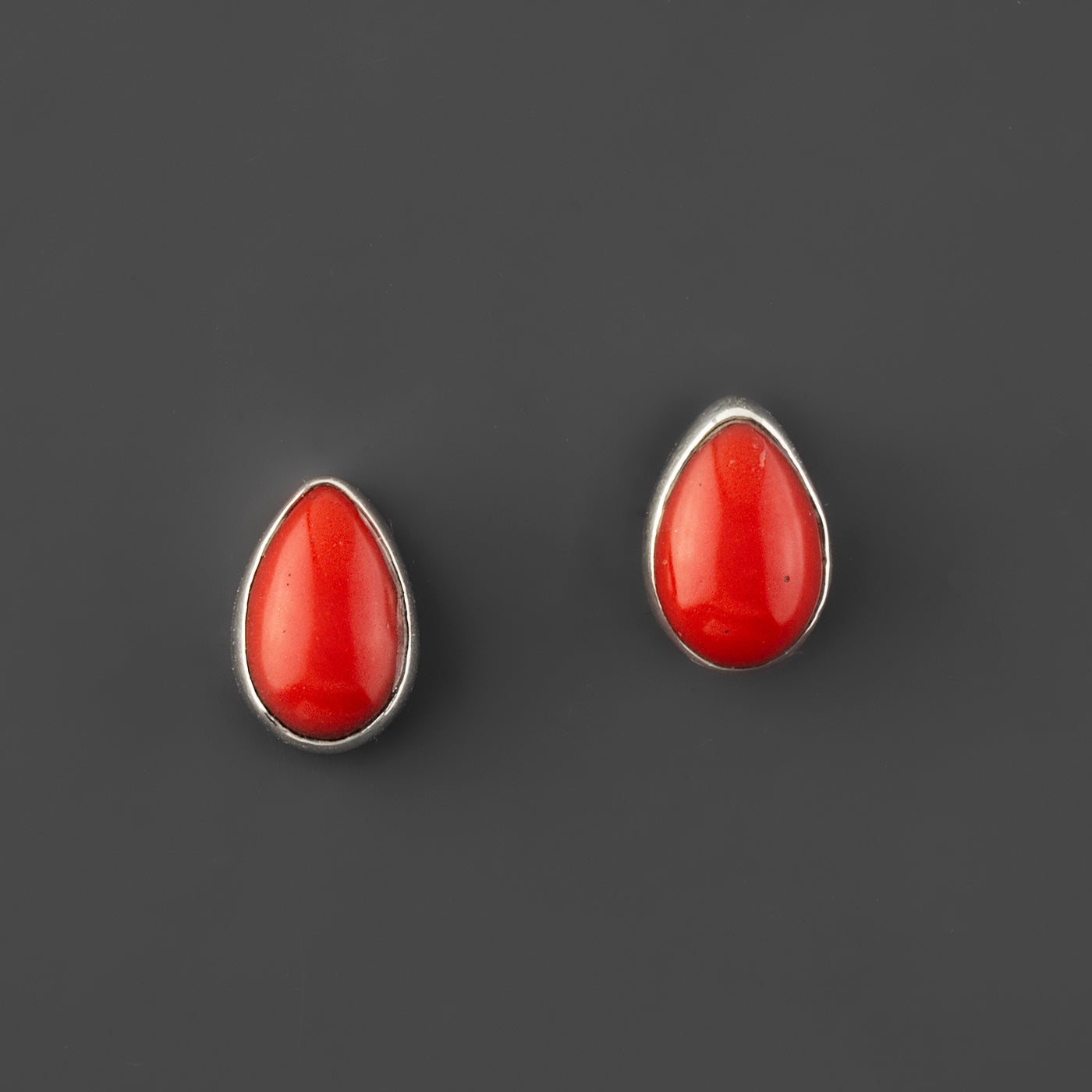 red coral teardrop stud earrings