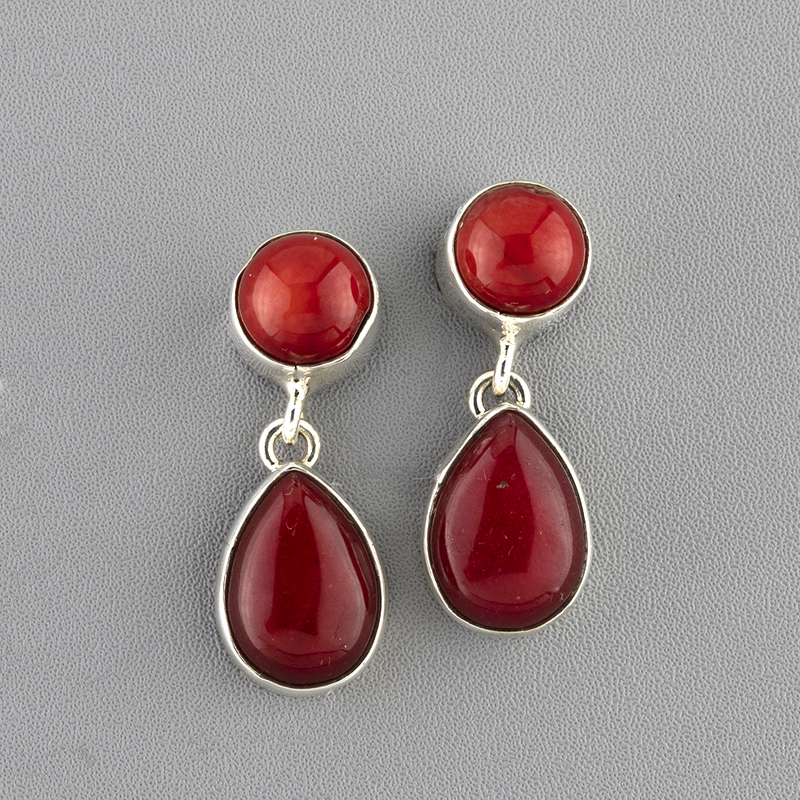 red coral two stone dangle earrings