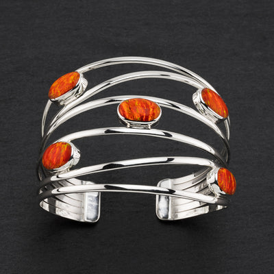 Sterling Silver and Australian Opal Cuff Bracelet