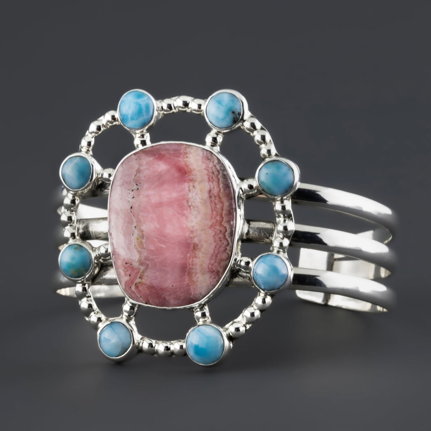 rhodocrhosite larimar stone statement cuff bracelet
