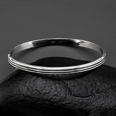 Thin Sterling Silver Ribbed Bangle Bracelet