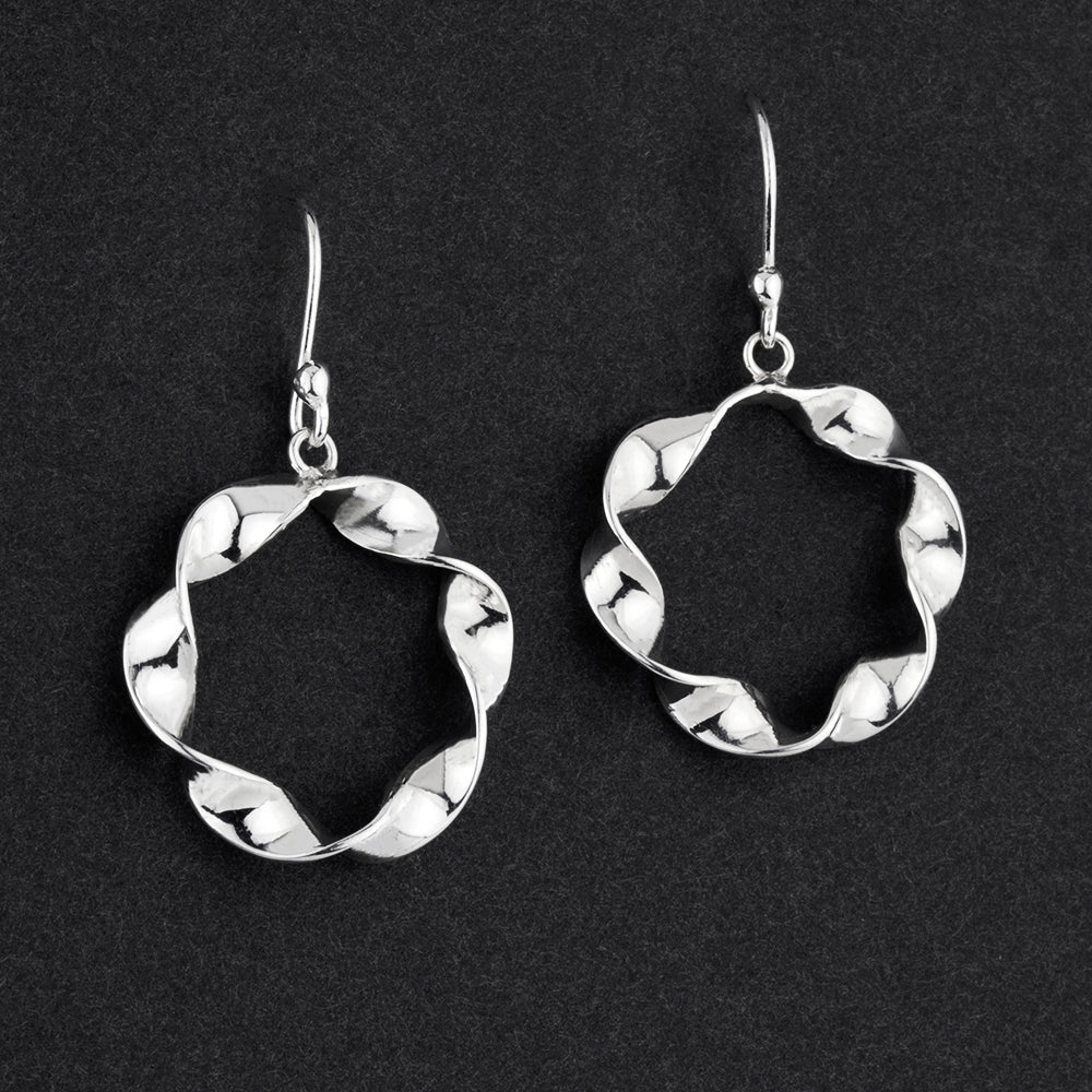 ribbon hoop sterling silver earrings